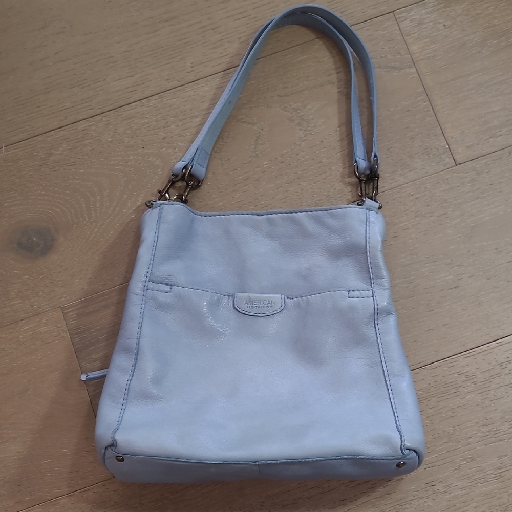 American Leather Co Austin Triple Entry Hobo Bag Sea Breeze Blue Purse